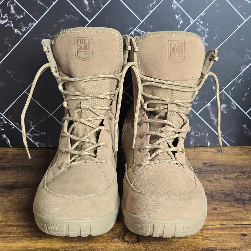 Free Soldier ACC0014 Tactical Boots Mens 13 Tan Combat Military Side Zip Suede